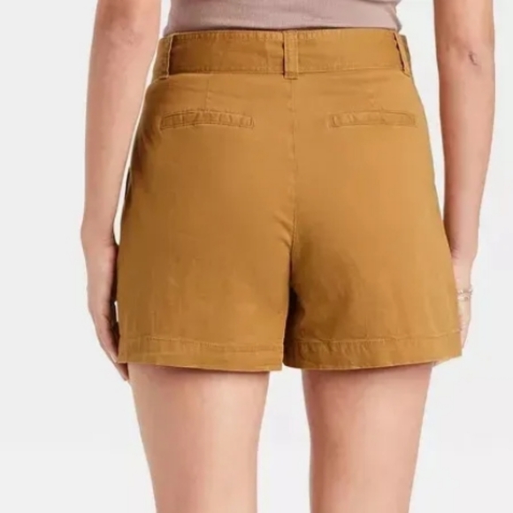 NWT A New Day Mustard Brown Khaki High Rise Pleat Front Tie Waist Shorts Size 16 - Picture 3 of 10